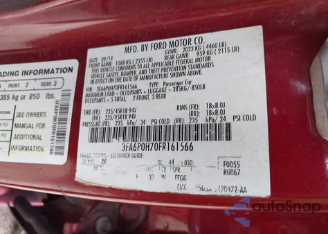 2015 Ford Fusion Se from USA, damaged, VIN 3FA6P0H70FR161566